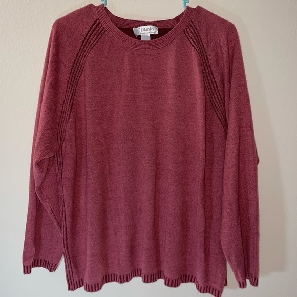 CJ Banks Sweater Knit Crewneck Pullover Long Sleeve Shirt Top Ribbed Trim - Picture 1 of 4